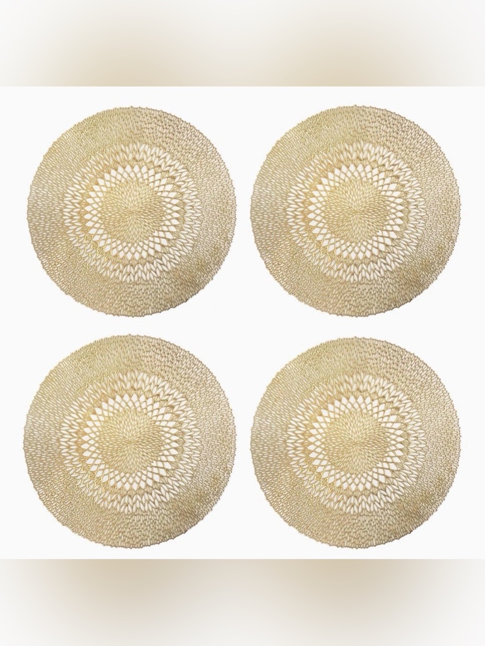 Benson Mills Stella Gold Round Pressed Vinyl Placemats Set Of Four (4) New